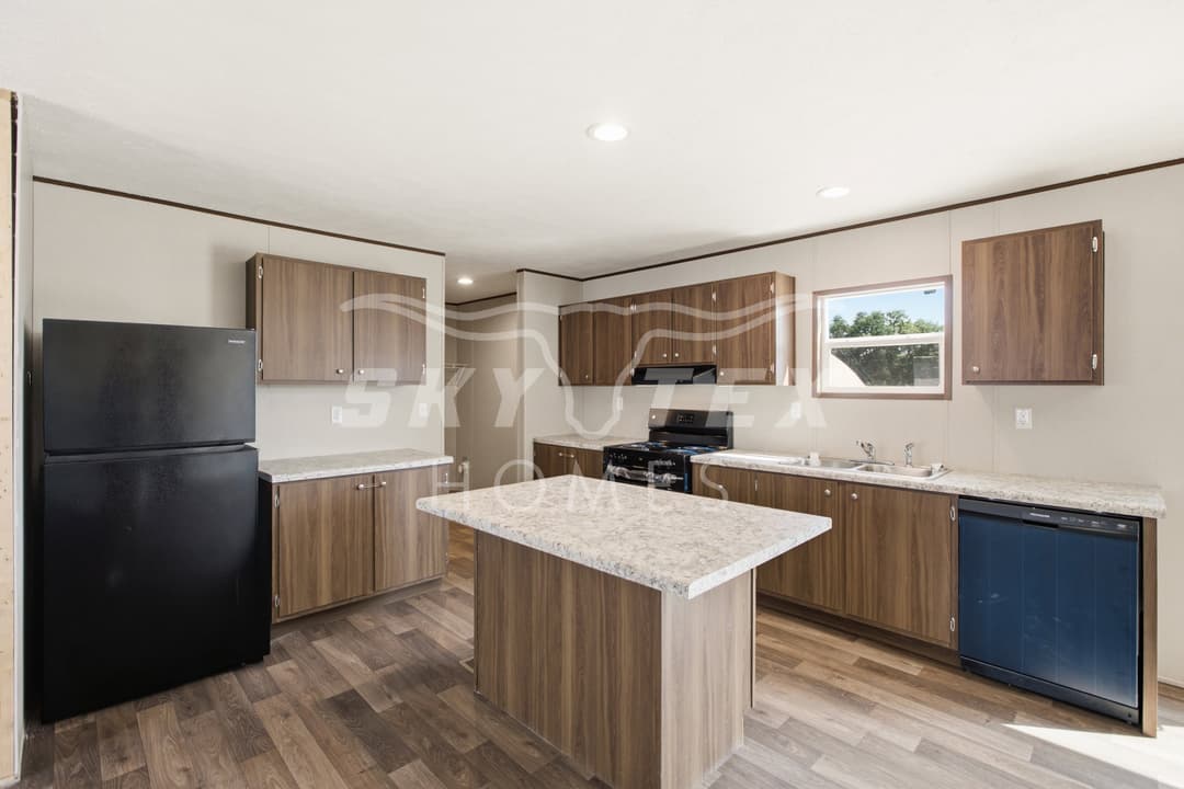 Redwood interior and kitchen home features