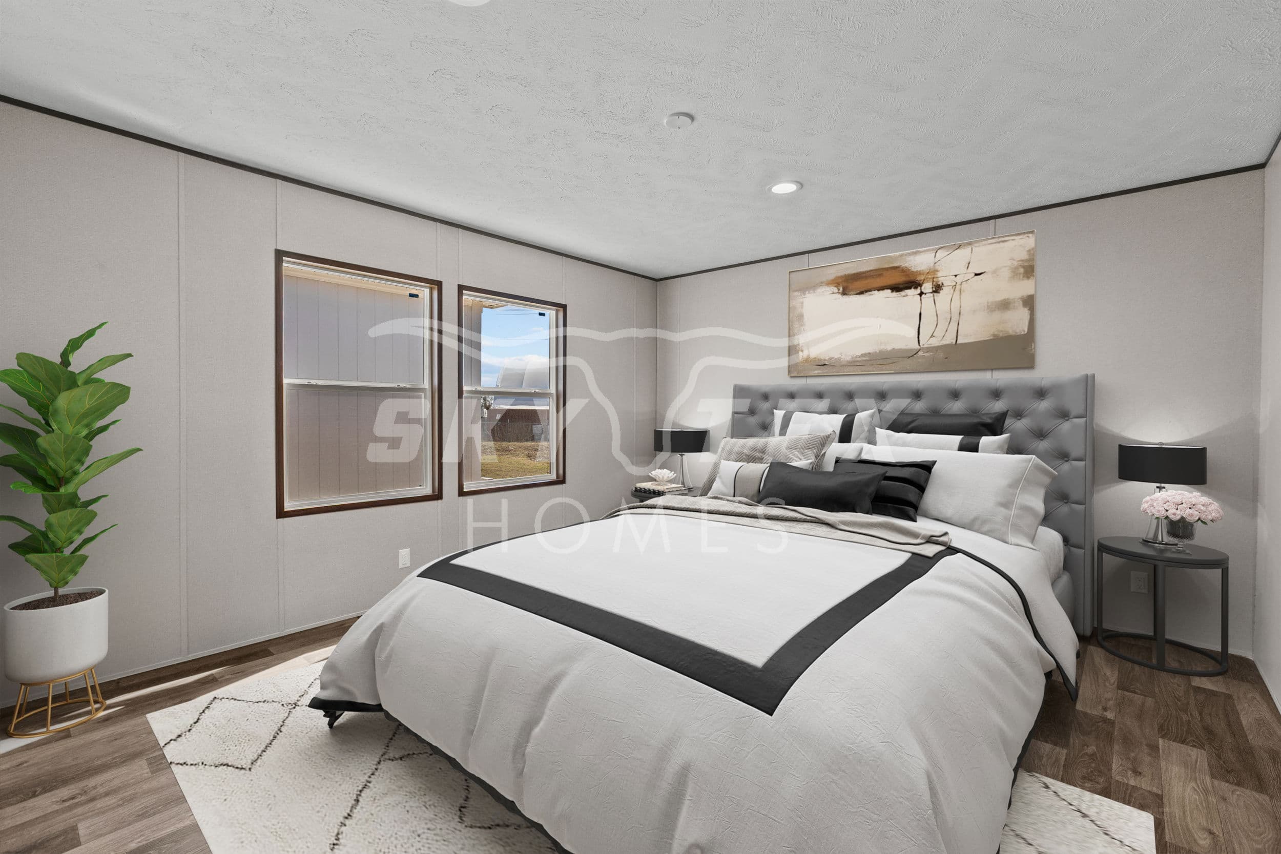 Oak interior and bedroom home features