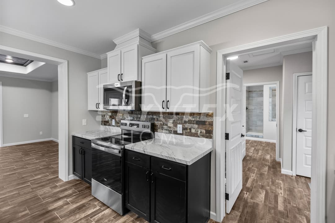 The woodside interior and kitchen home features