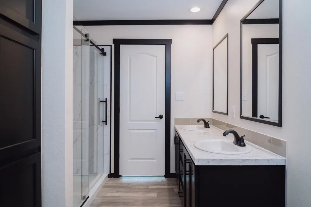 The red river bathroom home features